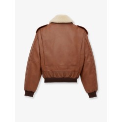 Leather bomber jacket with shearling collar