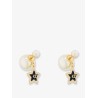 Gold-finish metal earrings with white resin pearls
