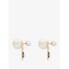 Gold-finish metal earrings with white resin pearls