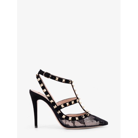 Rockstud suede and lace pumps