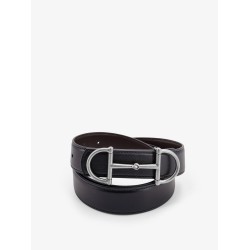 Leather belt with metal Horsebit buckle