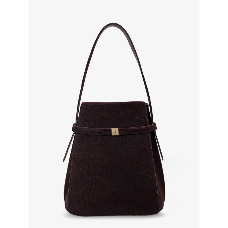 Pony skin shoulder bag with strap on the front