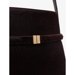 Pony skin shoulder bag with strap on the front