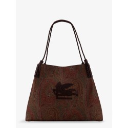 Coated canvas shoulder bag with paisley jacquard pattern