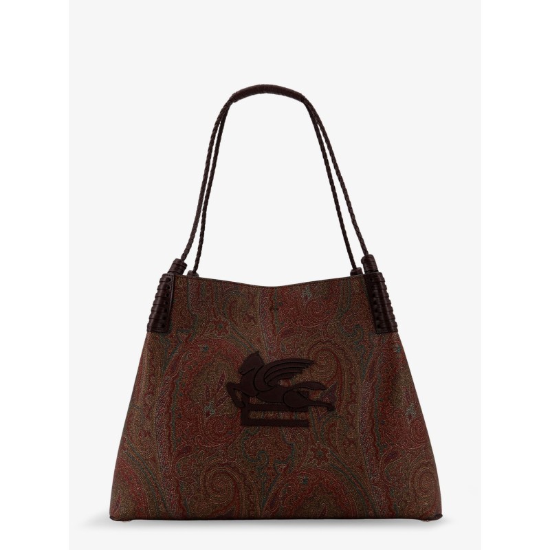 Coated canvas shoulder bag with paisley jacquard pattern