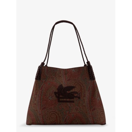 Coated canvas shoulder bag with paisley jacquard pattern