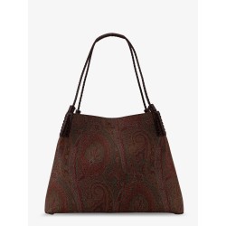 Coated canvas shoulder bag with paisley jacquard pattern