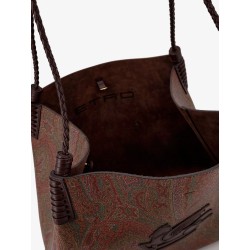 Coated canvas shoulder bag with paisley jacquard pattern