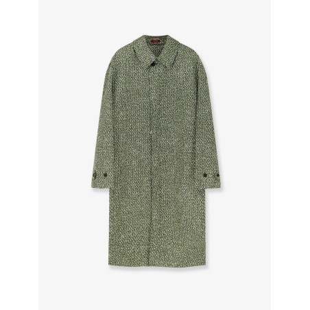 Double-breasted poplin coat with bouclé print