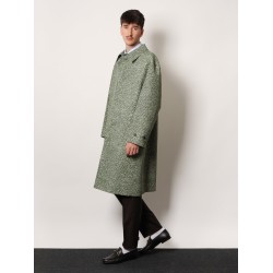 Double-breasted poplin coat with bouclé print
