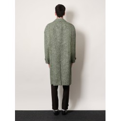 Double-breasted poplin coat with bouclé print