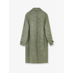 Double-breasted poplin coat with bouclé print