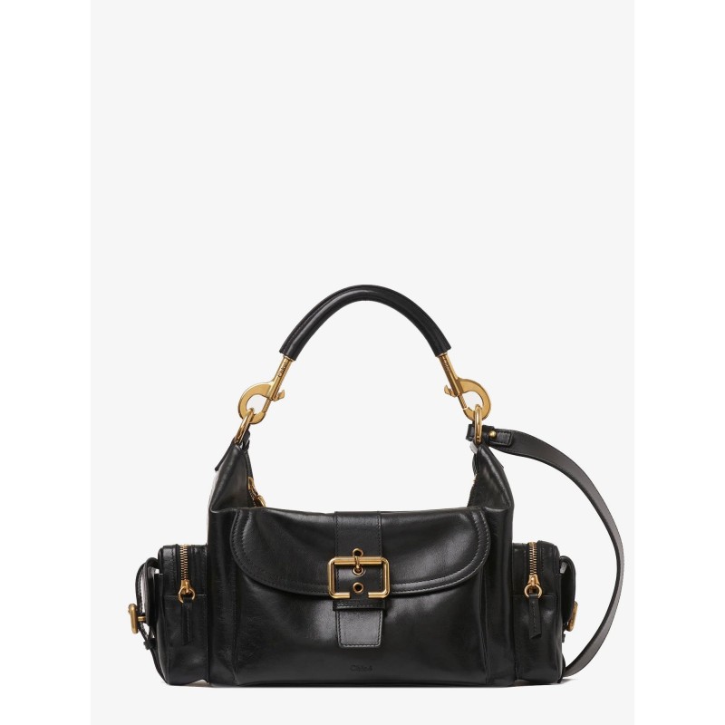 Carry shiny buffalo leather shoulder bag