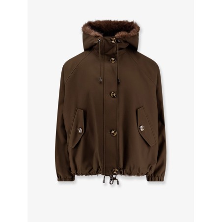 Faux fur jacket with nylon inserts