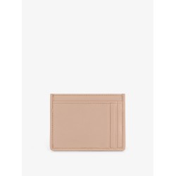 Quilted leather card holder with metal lettering logo