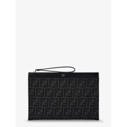 FF Jacquard Fabric and leather Flat Pouch Medium