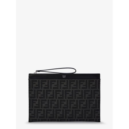 FF Jacquard Fabric and leather Flat Pouch Medium