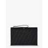 FF Jacquard Fabric and leather Flat Pouch Medium