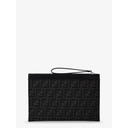 FF Jacquard Fabric and leather Flat Pouch Medium