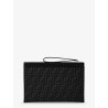FF Jacquard Fabric and leather Flat Pouch Medium