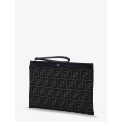 FF Jacquard Fabric and leather Flat Pouch Medium