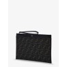 FF Jacquard Fabric and leather Flat Pouch Medium