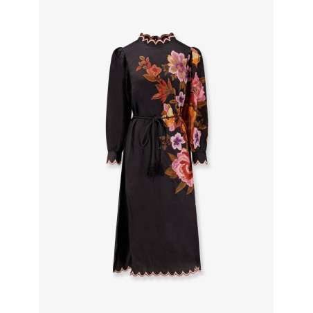 Satin midi dress with floral print