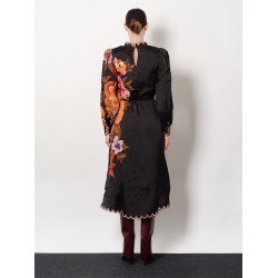 Satin midi dress with floral print