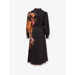 Satin midi dress with floral print