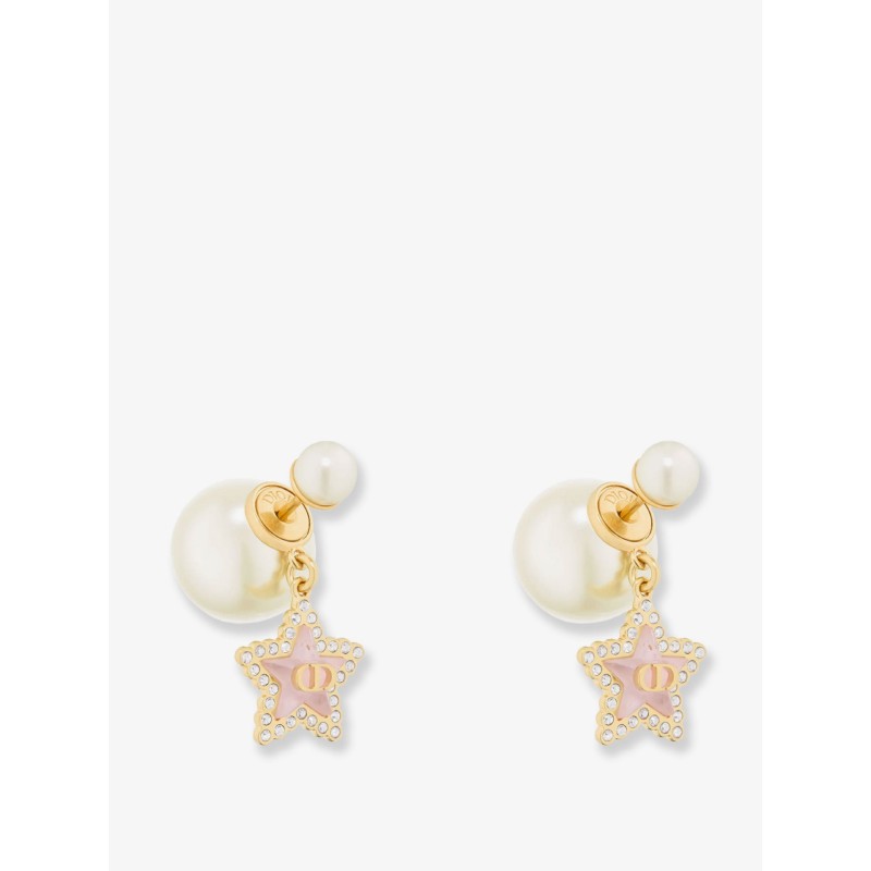 Orecchini in metallo con finitura oro e perle in resina bianca