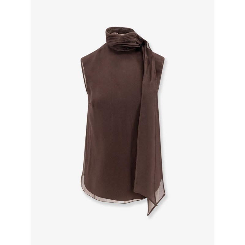 Crispy silk top with lavallière and Monili