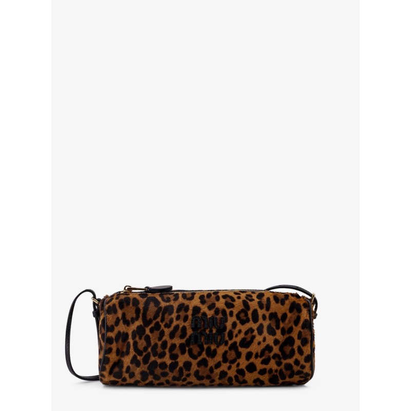 Pouch leather bag with animal print
