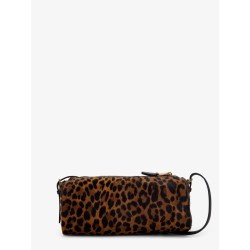 Pouch leather bag with animal print