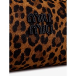 Pouch leather bag with animal print
