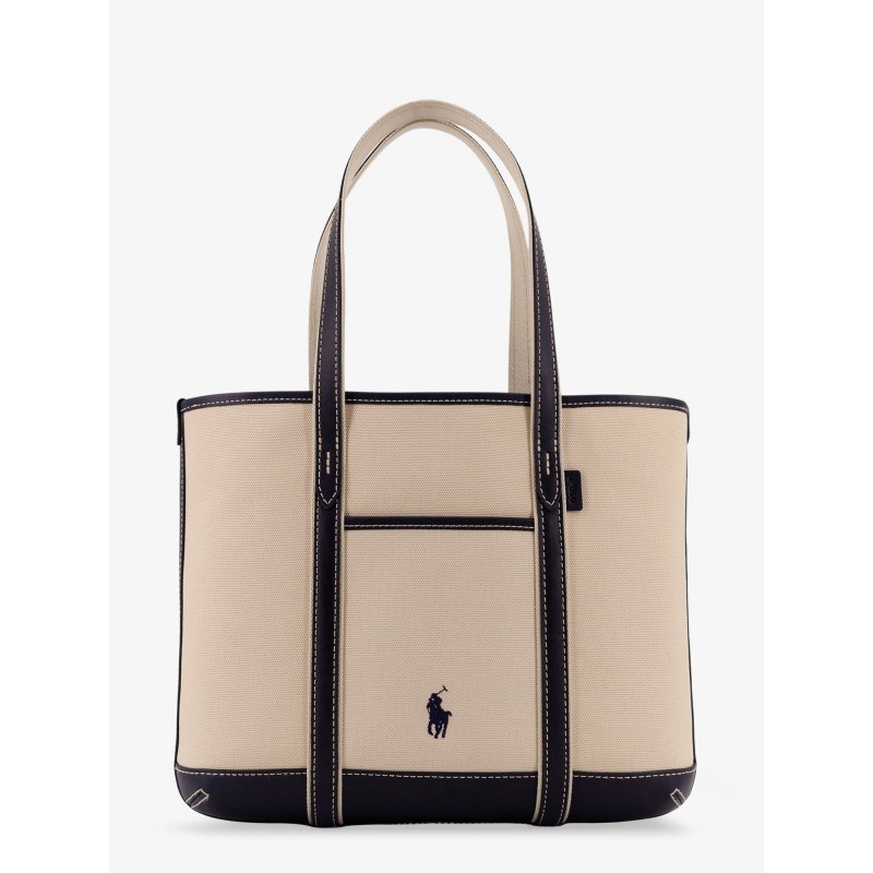 Canvas shoulder bag with embroidered logo on the front