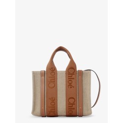 Woody linen and leather tote bag