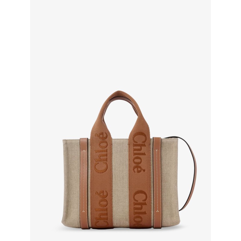 Woody linen and leather tote bag