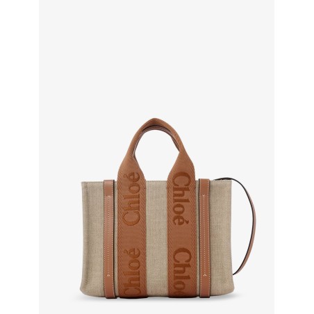 Woody linen and leather tote bag