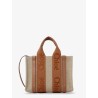Woody linen and leather tote bag