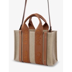 Woody linen and leather tote bag