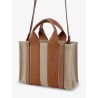 Woody linen and leather tote bag