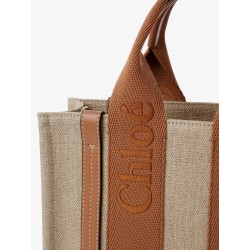 Woody linen and leather tote bag