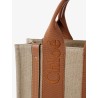 Woody linen and leather tote bag