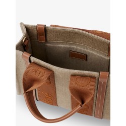 Woody linen and leather tote bag
