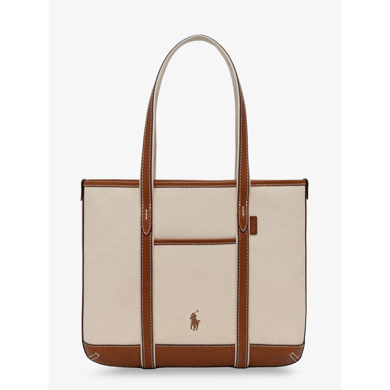 Canvas shoulder bag with embroidered logo on the front