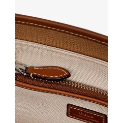 Canvas shoulder bag with embroidered logo on the front