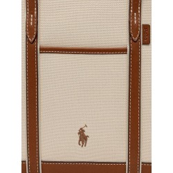 Canvas shoulder bag with embroidered logo on the front