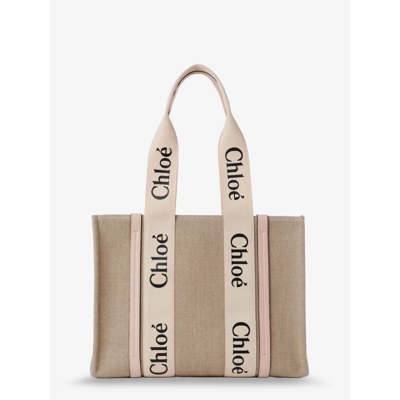 Woody linen shoulder bag with leather inserts