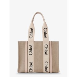 Woody linen shoulder bag with leather inserts