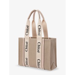 Woody linen shoulder bag with leather inserts